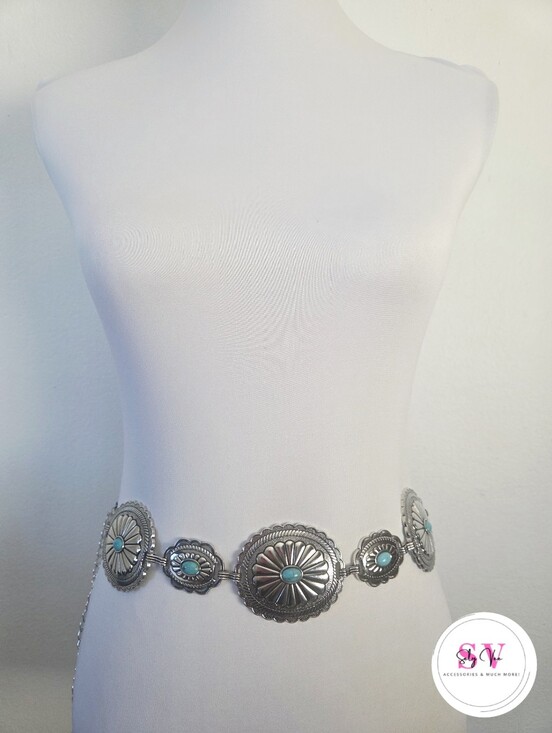 Accessories - Silver & Turquoise Chain Belt